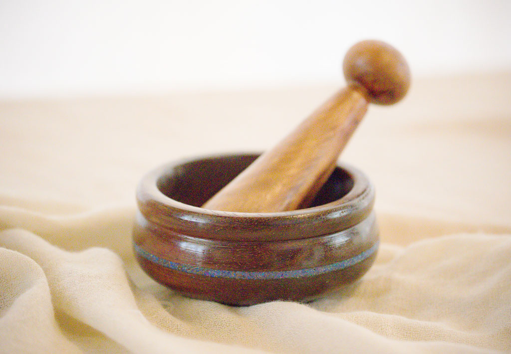 Mortar and Pestle With Opal Stone Inlay