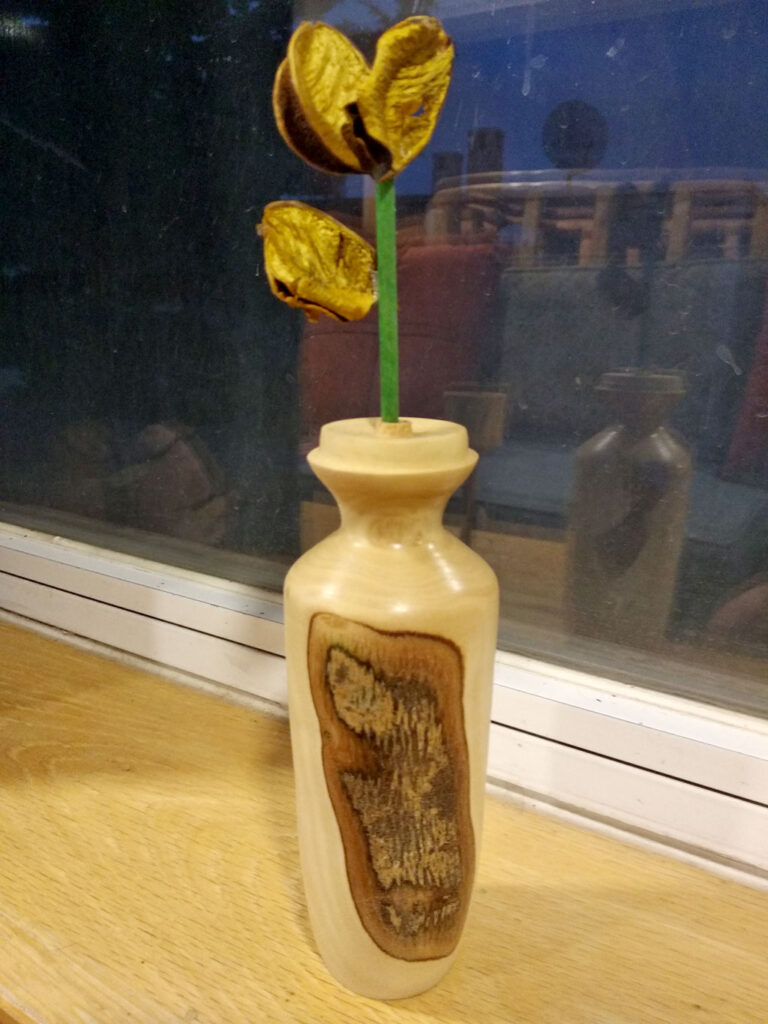 Olive Wood Bud Vase With Turquoise Stone Inlay